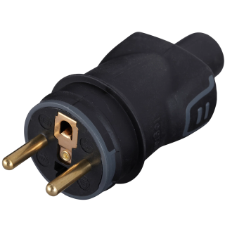 Fiche mâle 2 Pôles + Terre 16A IP44 Caoutchouc Noir
